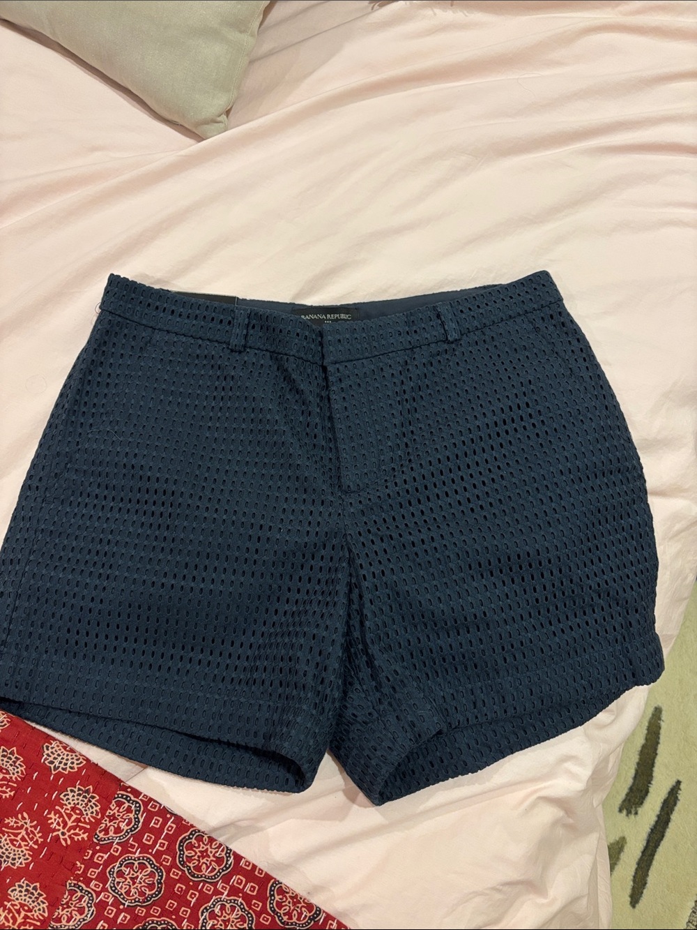 Banana Republic Navy Eyelet High-Waist Shorts
